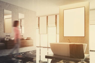 Beyaz ve beton banyo köşesi, tonda poster