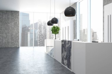 Beton ve mermer ofis, Resepsiyon yan