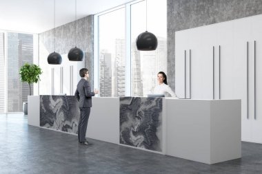 Beton, mermer office köşe, Resepsiyon, insanlar