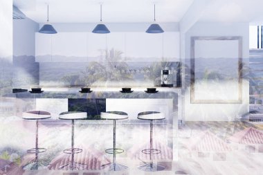 Beyaz ve ahşap mutfak, poster Çift Kişilik