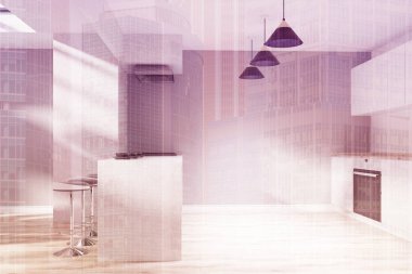 Beyaz mutfak bir çizgiyle standı, Çift