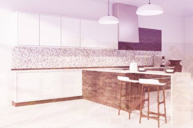 Mozaik mutfak, koyu tonda yan ahşap