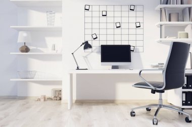 Bilgisayar beyaz ev ofis iç, yakın çekim