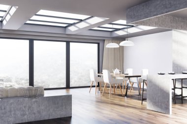 Beyaz ve gri yemek odası, koltuk