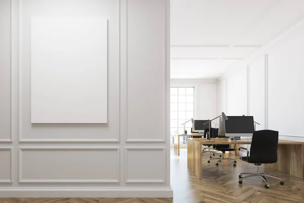 Interno ufficio open space bianco, poster — Foto Stock
