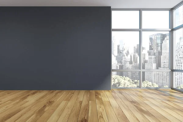 Interiér, okno prázdné šedé místnosti — Stock fotografie