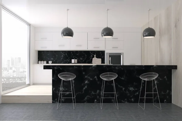 White kitchen with a black bar stand — Stock Photo, Image