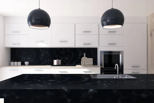 White and black marble kitchen — Stock Photo, Image