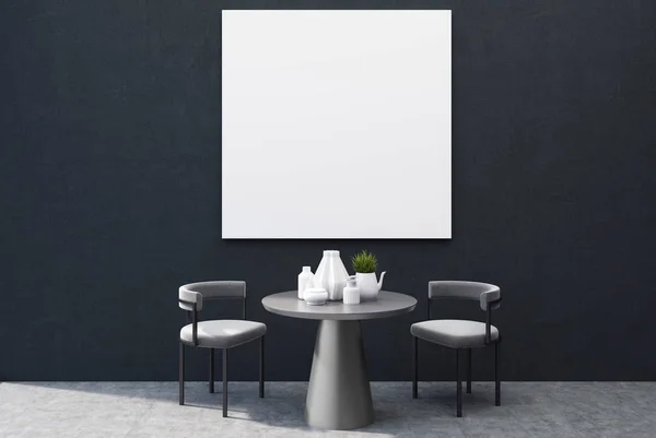 Parede preta sala de jantar interior, cartaz quadrado — Fotografia de Stock