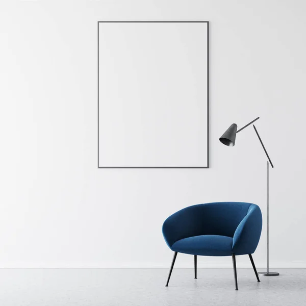 Empty room, blue armchair, poster