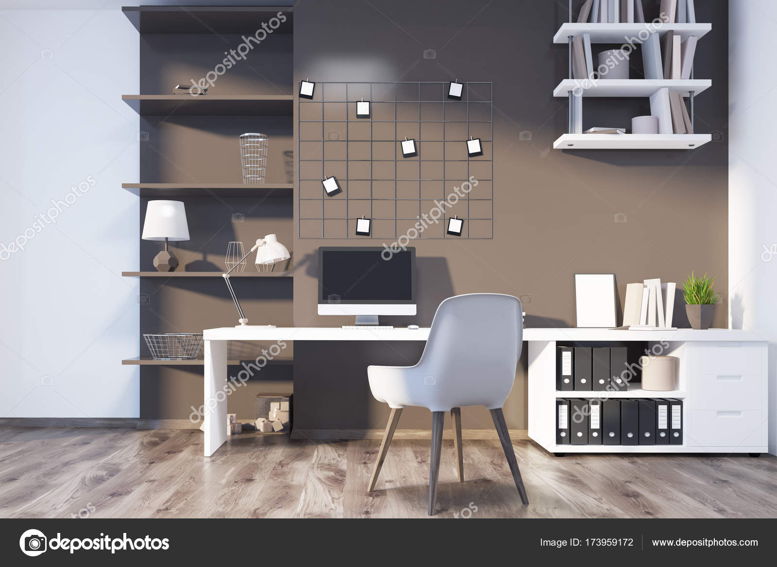 Brown Modern Home Office Interior Stock Photo