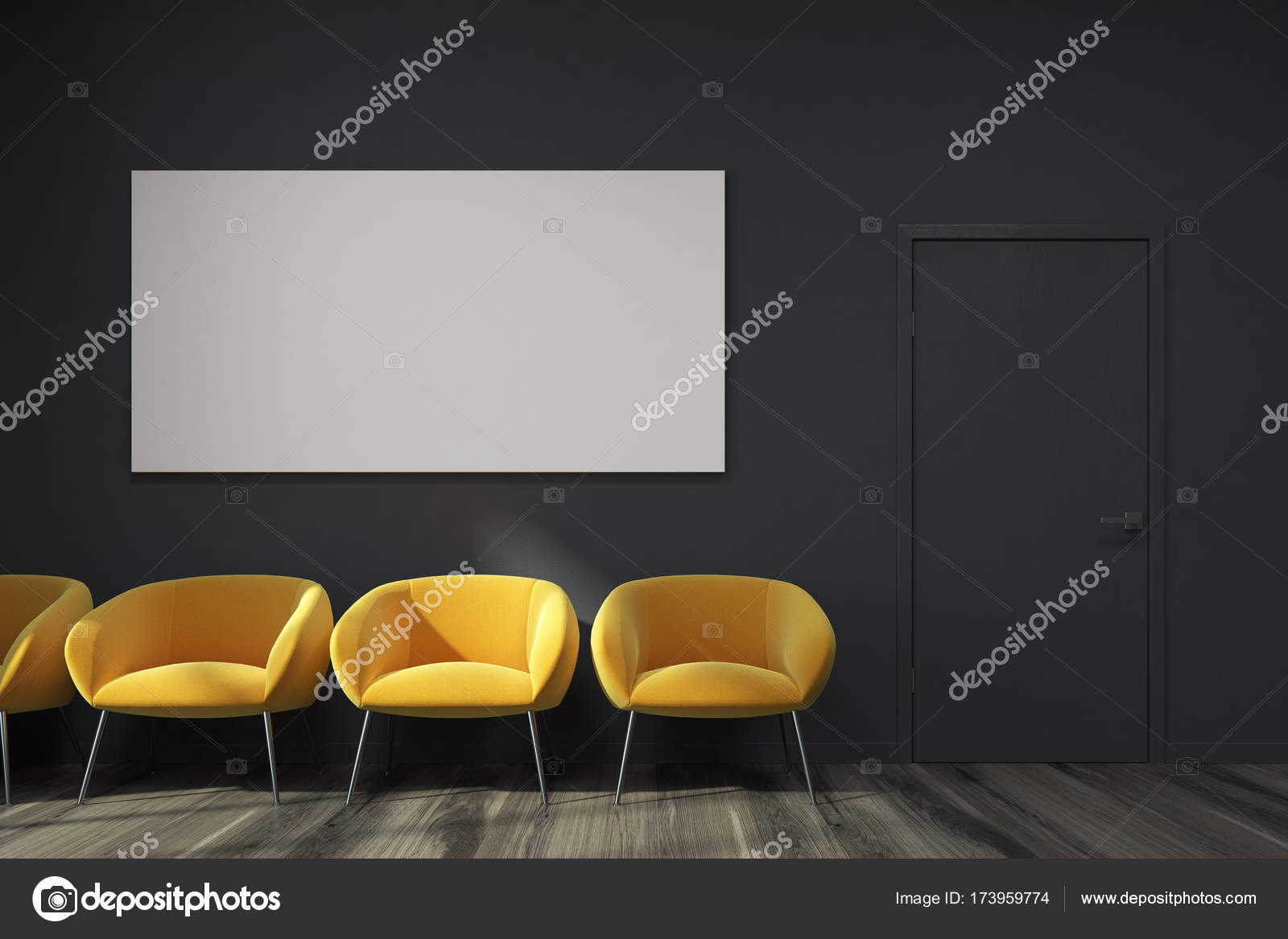 Black Waiting Room Yellow Chairs Poster Stock Photo
