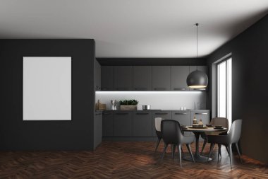 Siyah yemek odası iç, poster