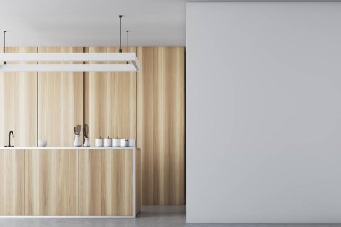 Ahşap mutfak iç, tezgah, duvar