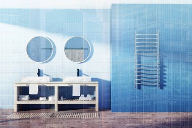 Mavi banyo iç, çift lavabo tonda