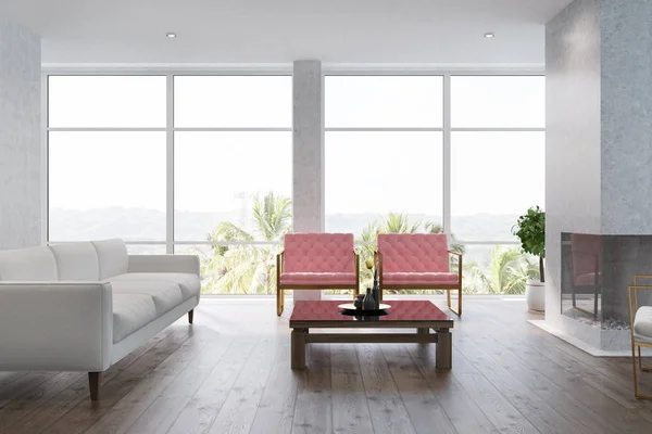 White living room interior pink armchairs