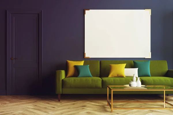 Sala de estar azul, sofá verde tonificado — Fotografia de Stock