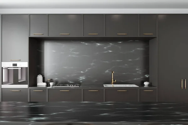 Black marble kitchen interior close up — Stock Photo, Image