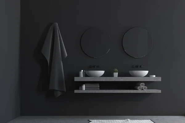 Bagno grigio, doppio lavabo — Foto Stock