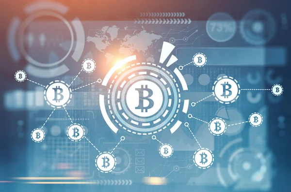 Bitcoin-Netzwerk, hud, blau — Stockfoto