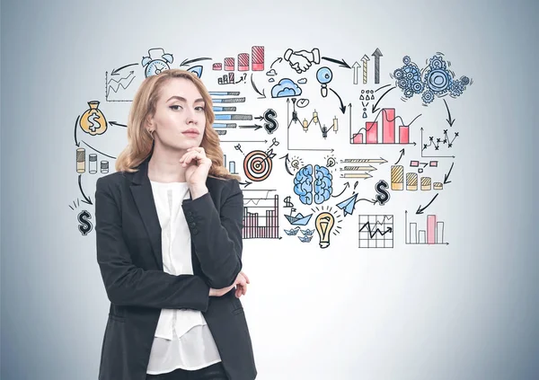 Pensive red haired businesswoman, plan — Stock Photo, Image