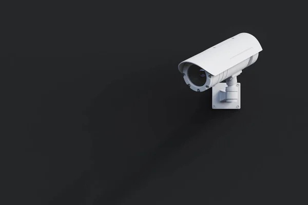 Cámara CCTV blanca en una pared negra —  Fotos de Stock