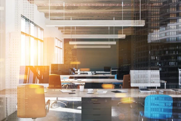 Open space office environment, computers toned — Stock Photo, Image