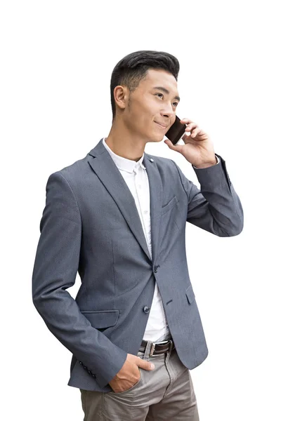 Azjatycki biznes biznesmen na telefon, na białym tle — Zdjęcie stockowe