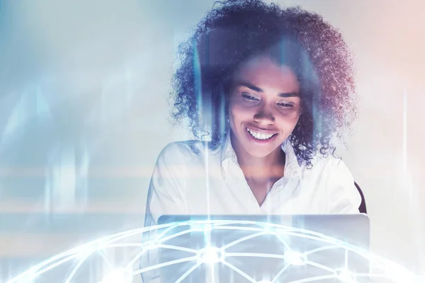 Cheerful African American businesswoman, network — Stock Photo, Image