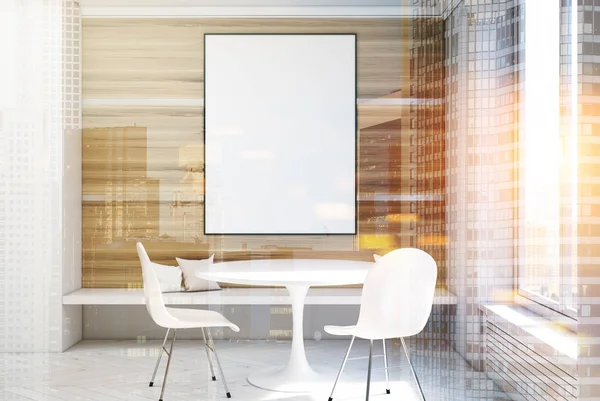 Beyaz ve ahşap yemek odası, Masa, tonda poster — Stok fotoğraf