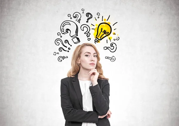 Pensive red haired businesswoman, idea — Stock Photo, Image