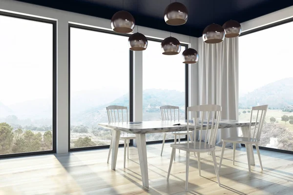 Gray dining room with a marble table — Stock Photo, Image