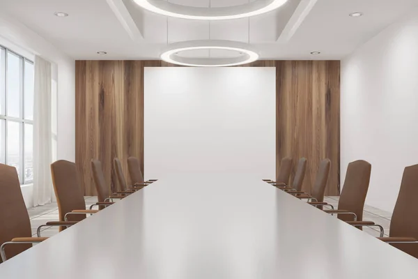 White conference room interior brown chairs side — Stock Photo, Image