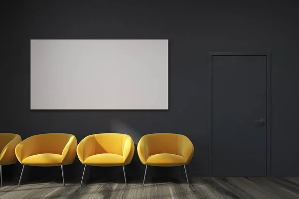 Zwarte wachtkamer, gele stoelen, poster — Stockfoto