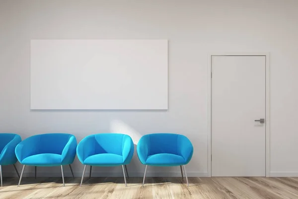 White waiting room, blue chairs, poster — Stock Photo, Image