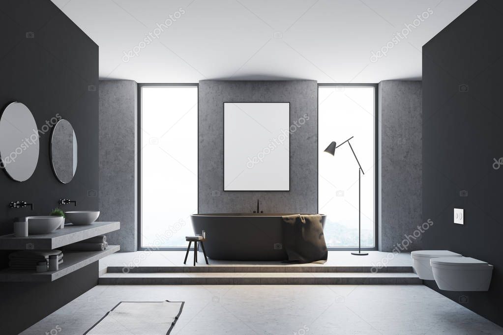 Gray bathroom interior, poster