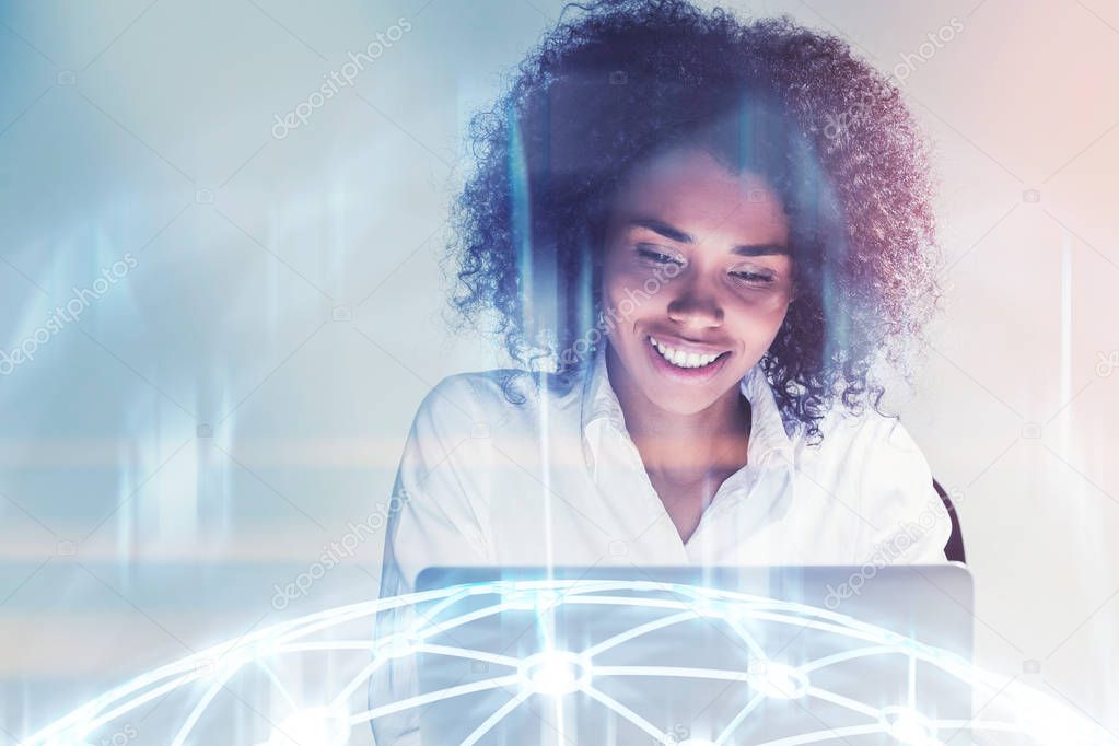 Cheerful African American businesswoman, network