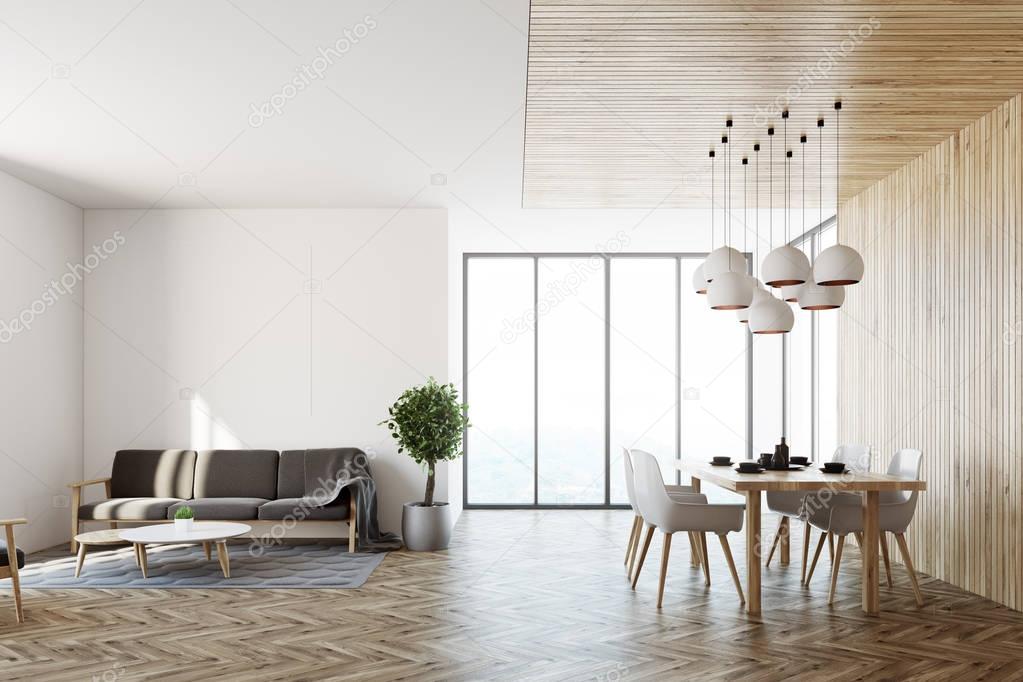 Mesa, sofá y salón blanco interior — Foto de stock © denisismagilov