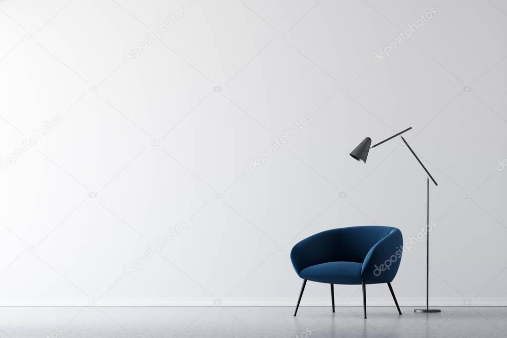 Empty room, blue armchair