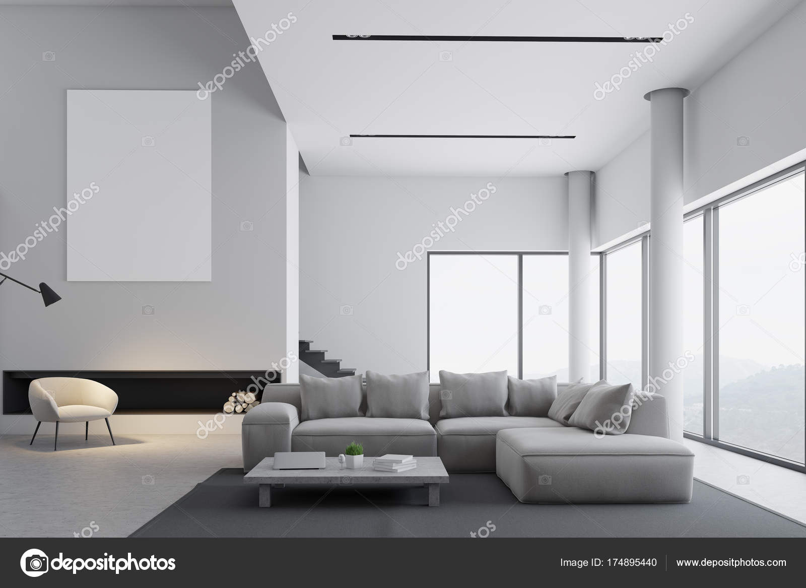 Moderne wohnzimmer interieur plakat u stockfoto denisismagilov