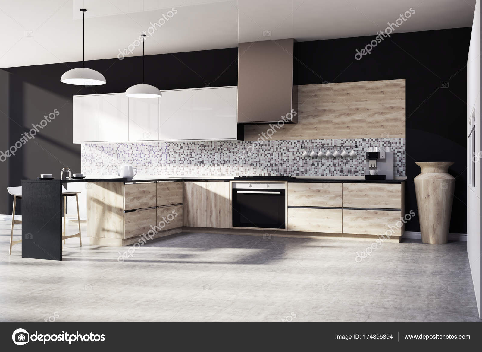 Lato nero del mosaico cucina interni, legno — Foto Stock ... Lato nero del mosaico cucina interni, legno — Foto Stock ...