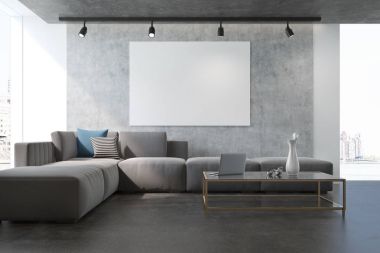 Beton oturma odası koltuk ve poster