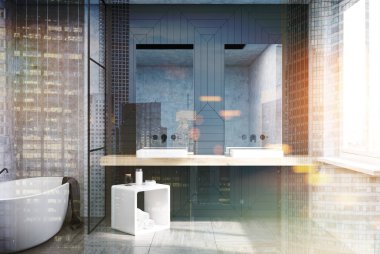 Gri banyo iç, tonda aynalar