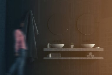 Gri banyo, çift lavabo tonda