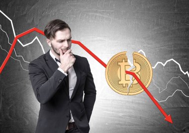 Sakallı genç işadamı, bitcoin kriz