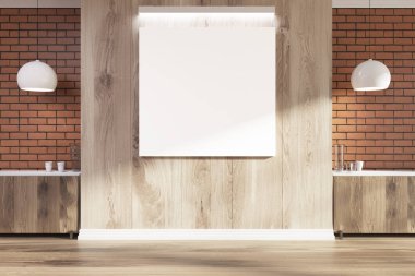 Tuğla ve ahşap boş oda, kare afiş