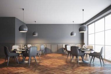 Gri kafe iç, gri sandalye