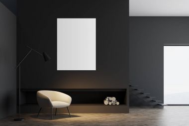 Minimalist gri oturma odası iç, poster