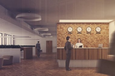 Beyaz ve ahşap Resepsiyon tonda