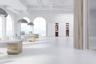 Açık alan office beyaz, windows, ahşap arch